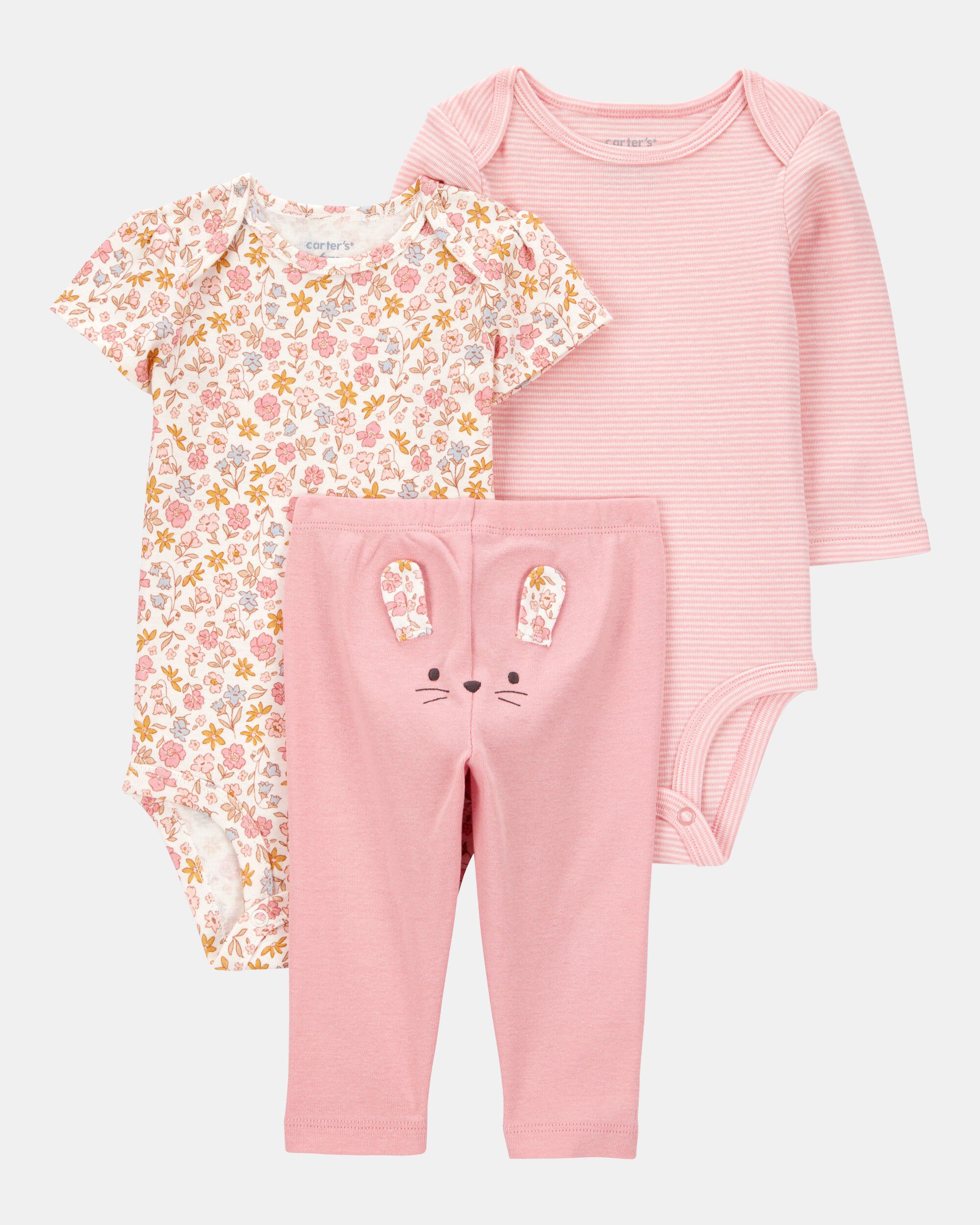 Baby Girl 3-Piece Floral Mouse Little Character Set® - Pink