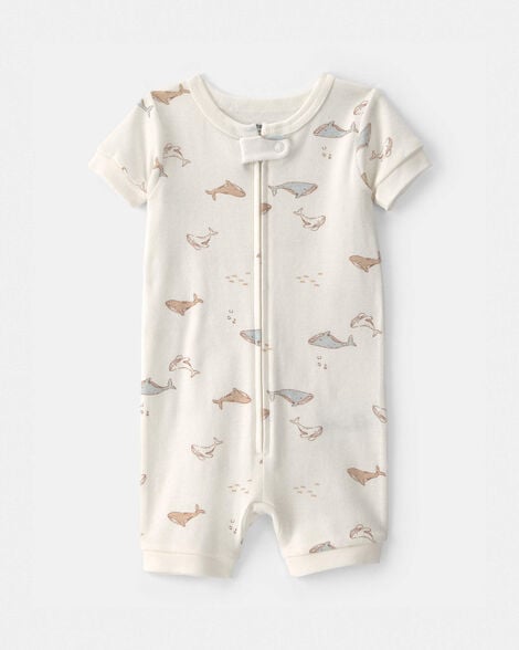 toddler whale 100% cotton 1-piece romper pajama - ivory