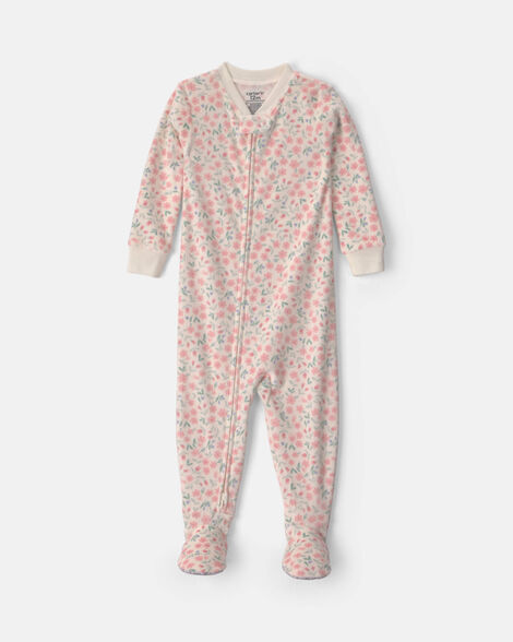 toddler girl 1-piece floral dreamplush snug fit footed pajama - cream