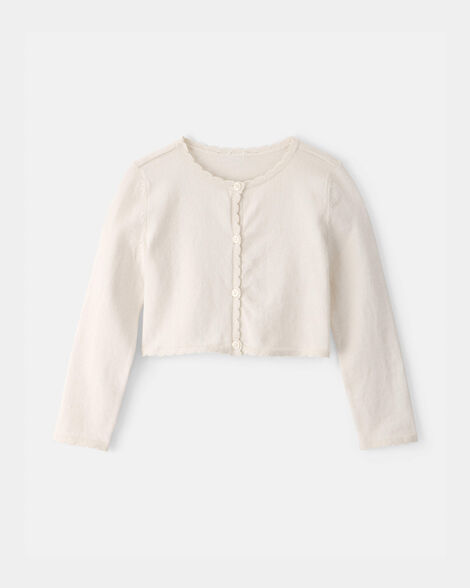 toddler girl pointelle cardigan sweater - cream