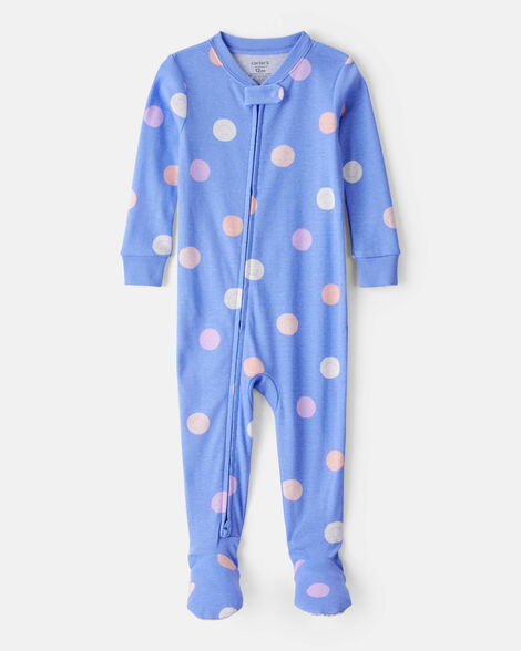 baby girl smiley face print 100% cotton long-sleeve snug fit 1-piece pajamas - blue