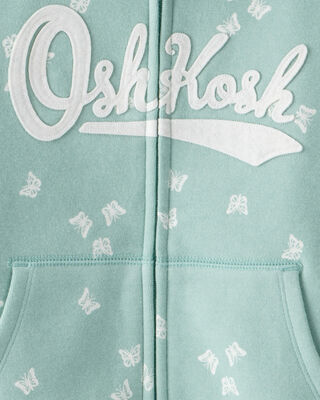 Product image 2 of Kid Butterfly Print OshKosh Fleece Logo Jacket - Green