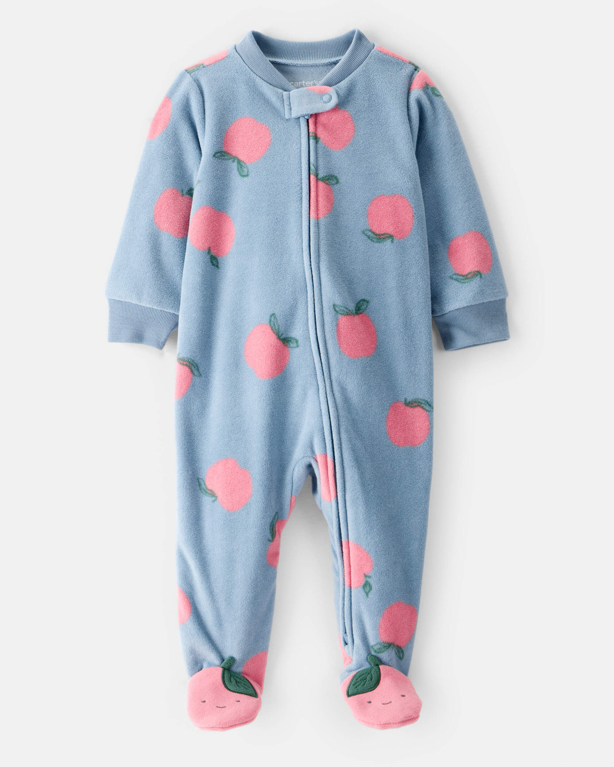 Carters Baby Girls Girl Apple Print Loose Fit Long-Sleeve Sleep Play Pajamas - Blue NB Blue 7$