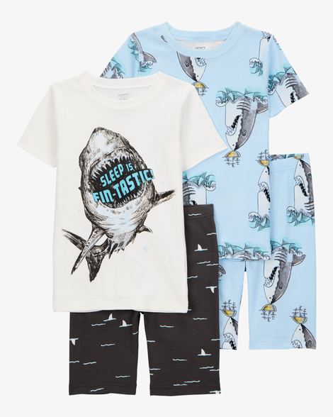 kid shark print snug fit 4-piece pajamas