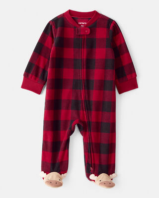 Product image 1 of Baby Plaid Print Reindeer Christmas Loose Fit Long-Sleeve Sleep & Play - Red