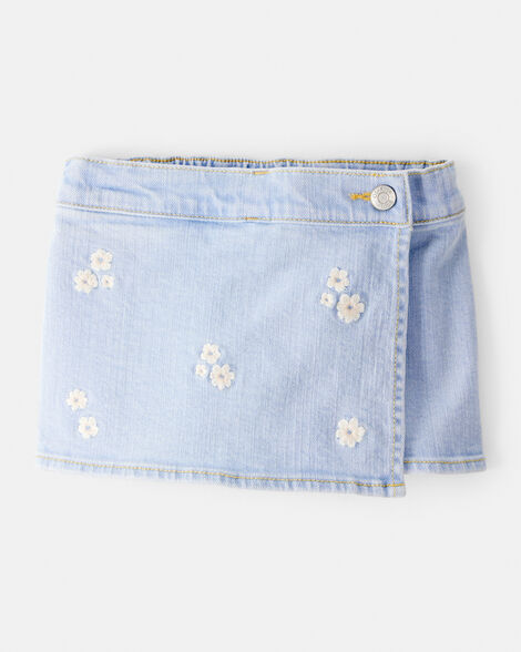 Baby Girl Embroidered Denim Skort - Blue
