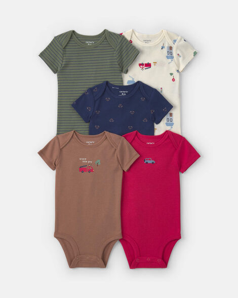 baby boy 5-pack transportation short-sleeve multipack bodysuits