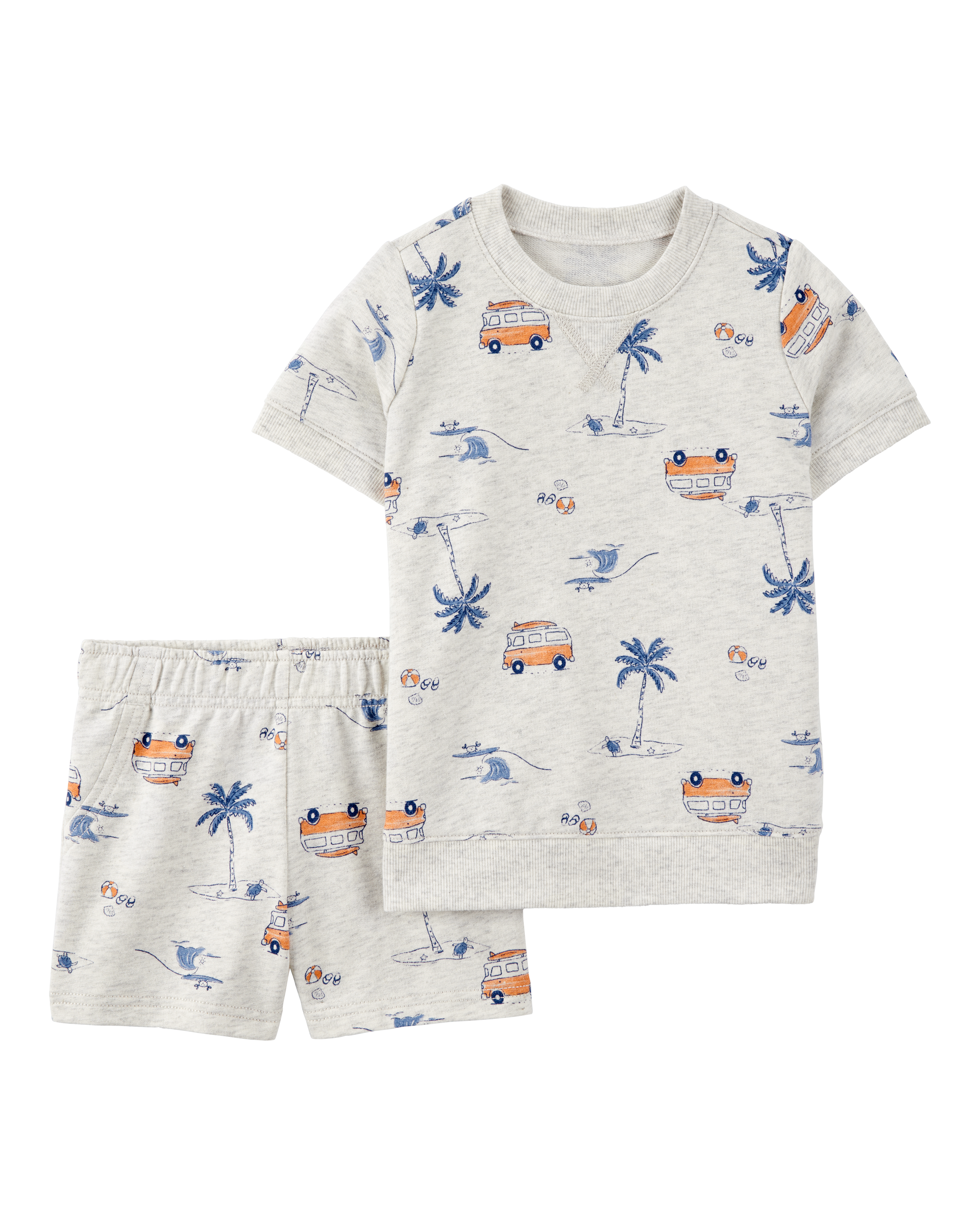 Toddler  2-Piece Beach Print Short Set - Grey