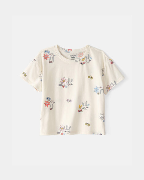 toddler girl easter bunny floral relaxed top - cream