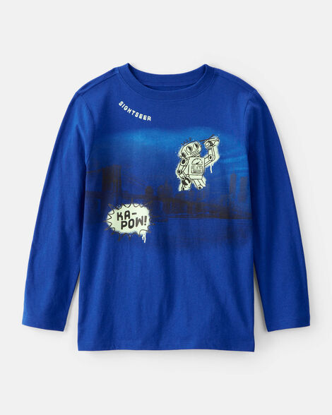 boys robot long-sleeve graphic tee - blue