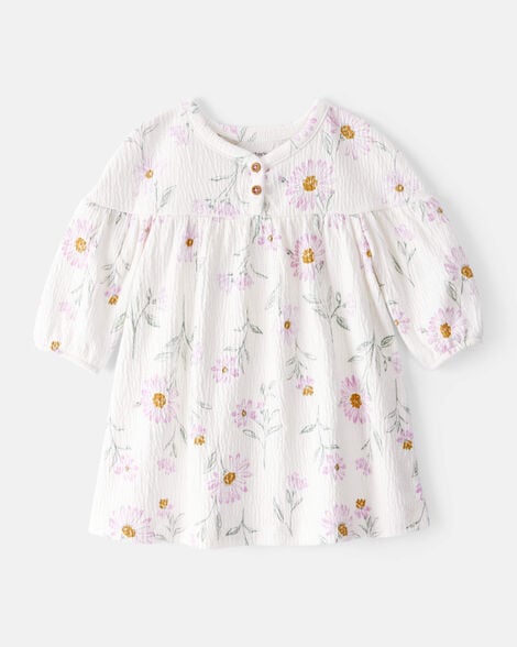 baby girl floral gauze dress - white