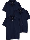 Navy - Kid 3-Pack Pique Cotton Uniform Polos, Selected