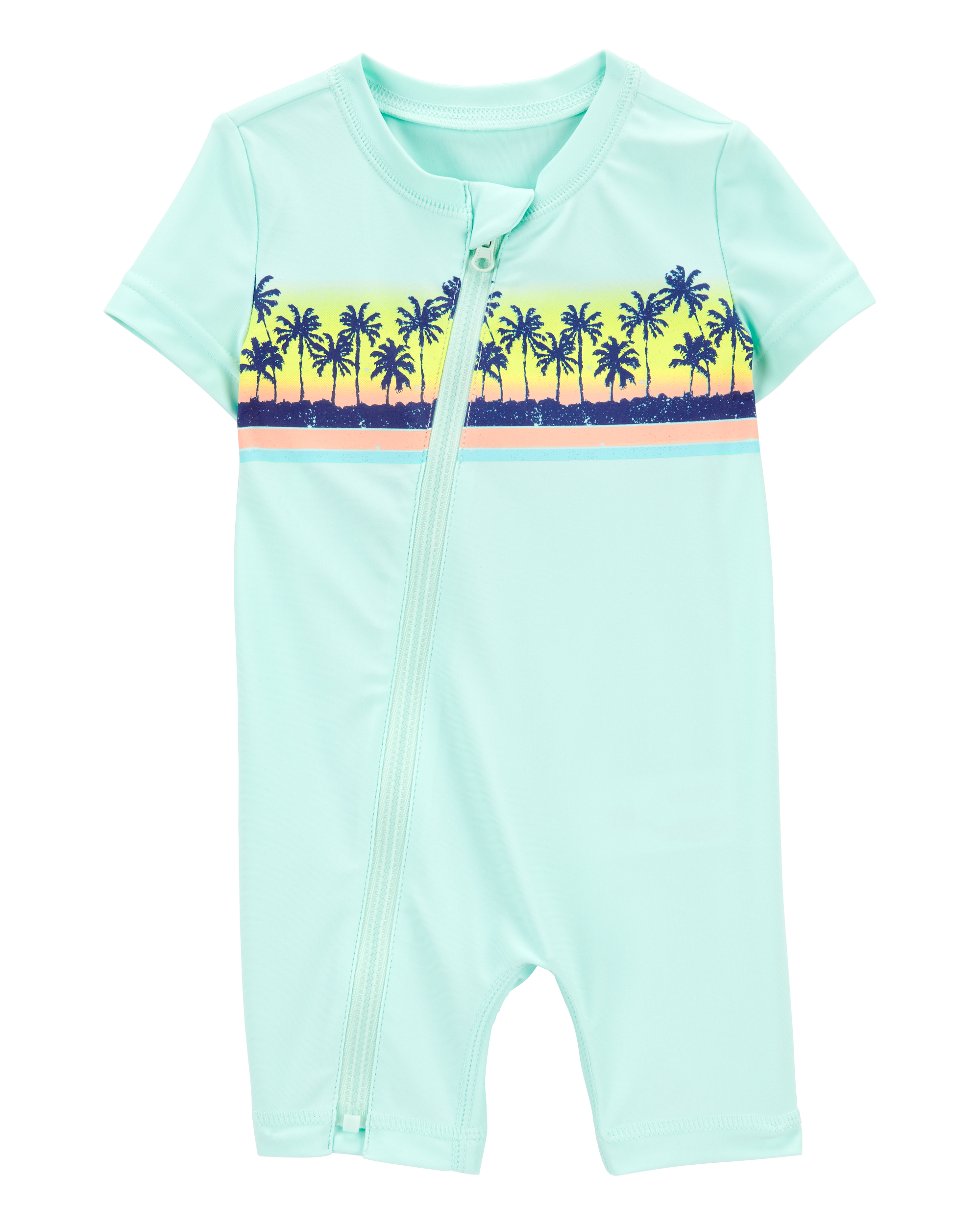 Baby 1-Piece Palm Tree Short-Sleeve Rashguard Swimsuit - Mint
