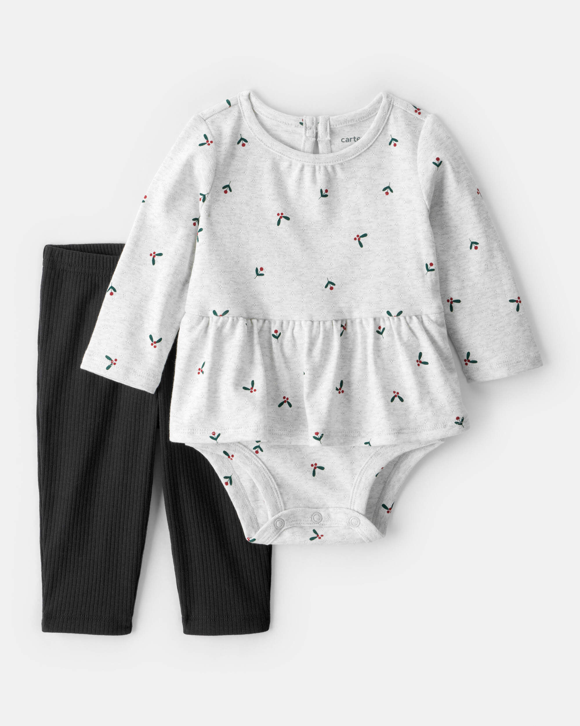 Baby Girl 2-Piece Bow Print Bodysuit & Pant Set - Grey
