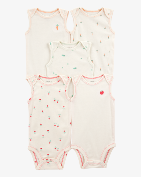 baby 5-pack vegetables sleeveless bodysuits - ivory