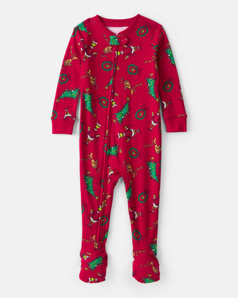 baby dr. seuss™ the grinch print 100% cotton long-sleeve snug fit 1-piece pajamas - red