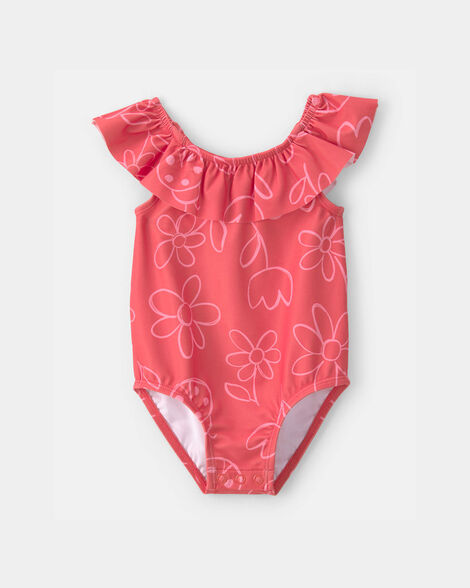 baby girl floral 1-piece swimsuit - red
