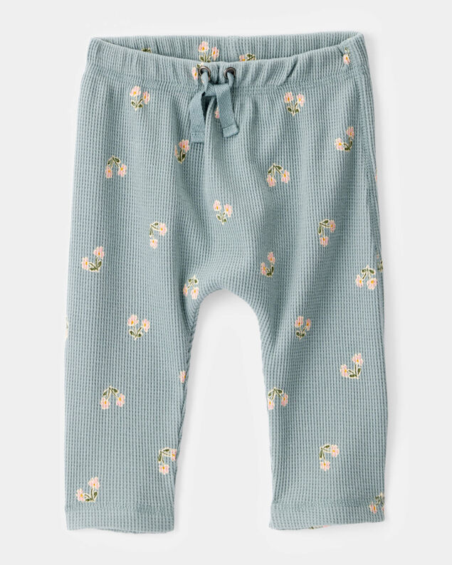 Product image 2 of Baby 2-Piece Floral Waffle Knit Long-Sleeve Bodysuit Pant Set - Green