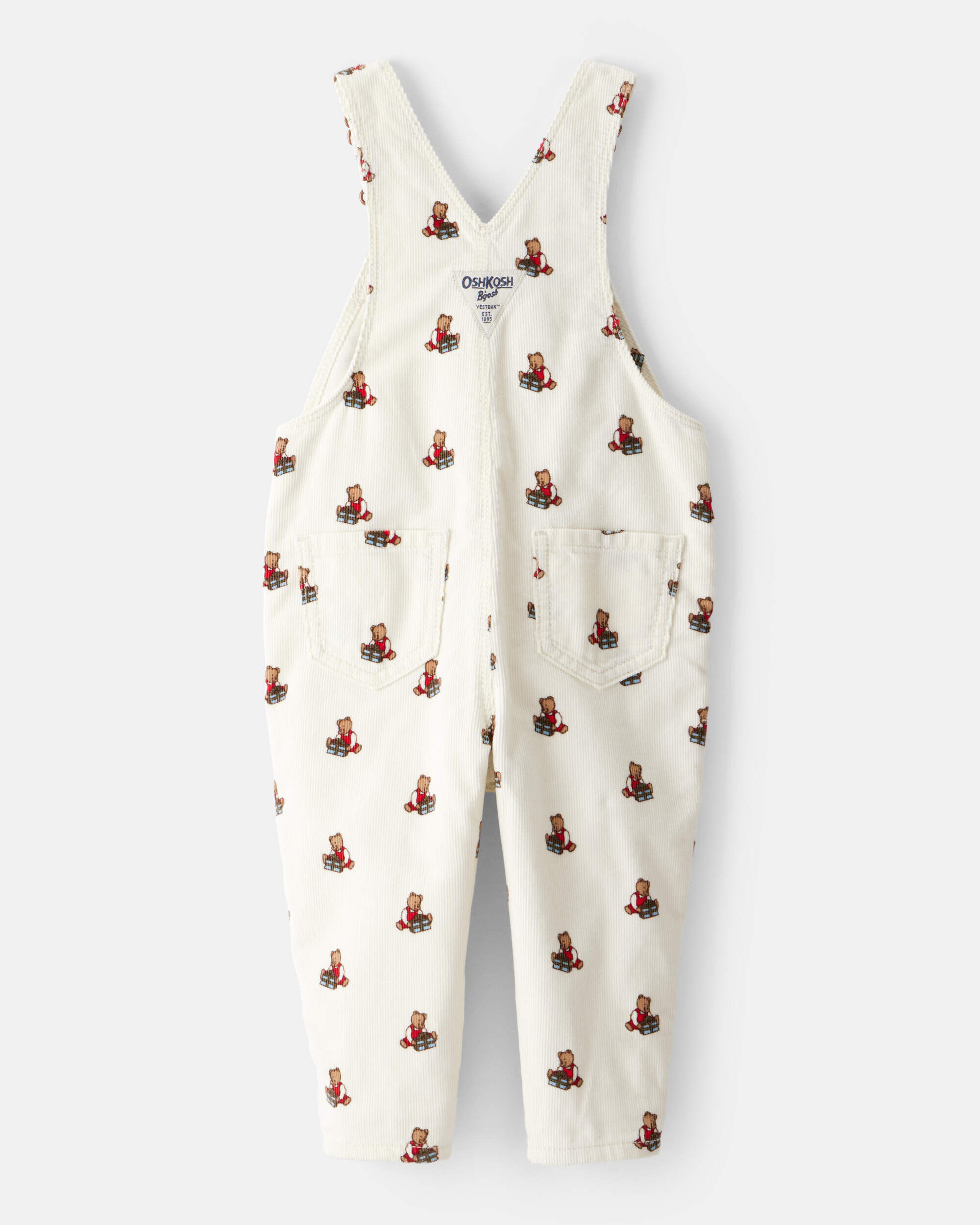 Baby Girl Bear Print Corduroy Overalls - White