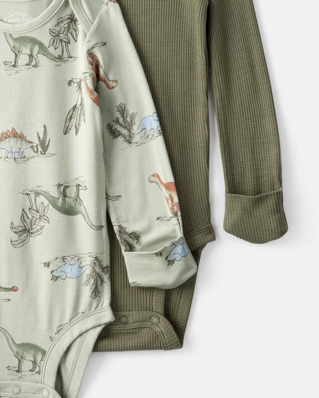 Product image 2 of Baby Boy 2-Pack Dinosaur Print PurelySoft Long-Sleeve Multipack Bodysuits - Green