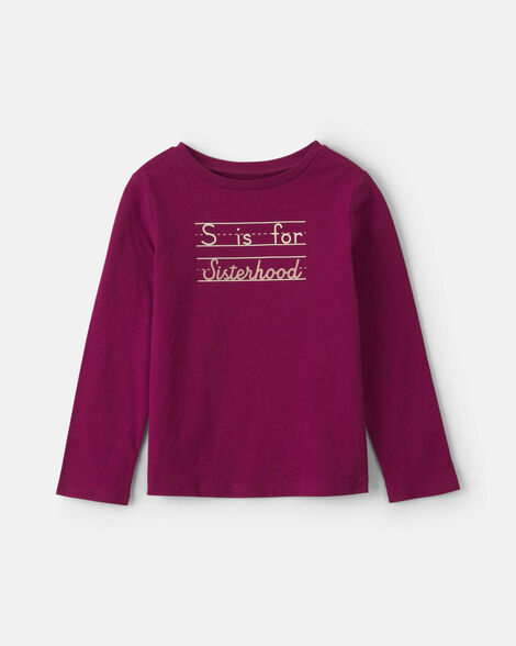 girls 'sisterhood' long-sleeve graphic tee - burgundy