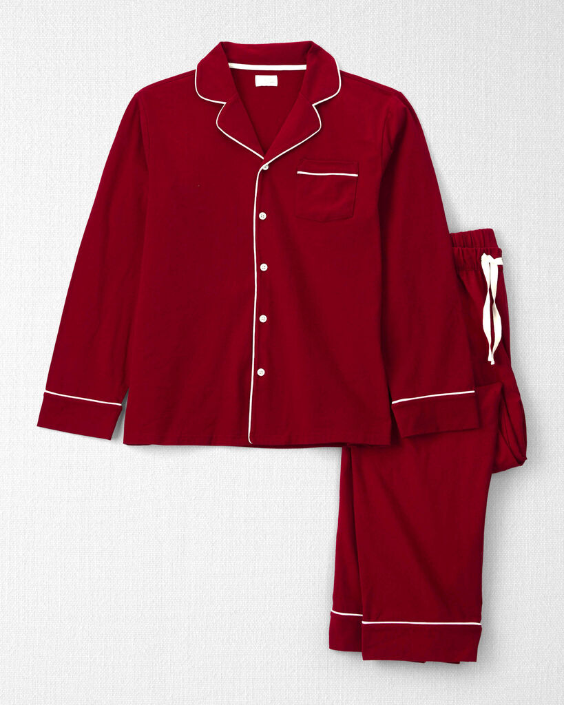 Little Planet Adult 2-Piece Organic Cotton Coat Style Pajamas L Deep Red