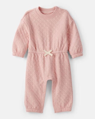 Baby Girl DayDream Fleece Bow Glitter Long-Sleeve Jumpsuit - Grey