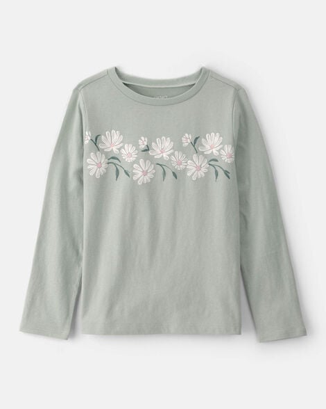 girls daisy floral long-sleeve graphic tee - green