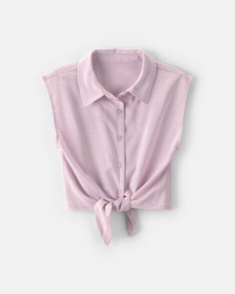 Girls Cropped Tie-Front Top - Purple