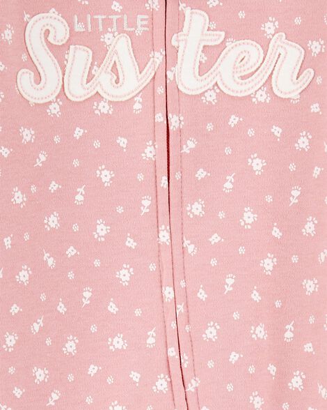 Product image 2 of Baby Girl Little Sister 2-Way Zip Cotton Sleep & Play Pajamas - Pink