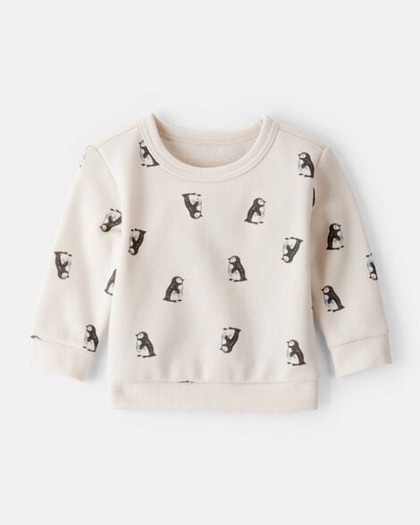 baby boy daydream fleece penguin print sweatshirt - cream