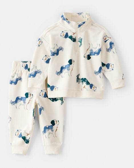 baby boy 2-piece dog french terry zip-up jacket & jogger pant set