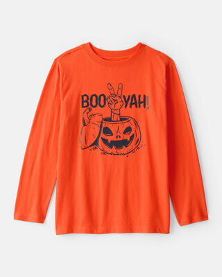Product image 1 of Boys Halloween Boo Yah Long-Sleeve Graphic Tee - Orange