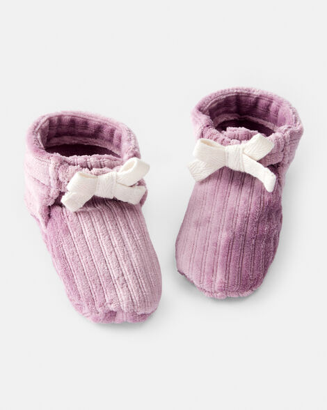 baby girl velour rib booties - pink