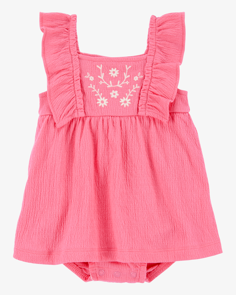 baby floral flutter bodysuit dress - pink