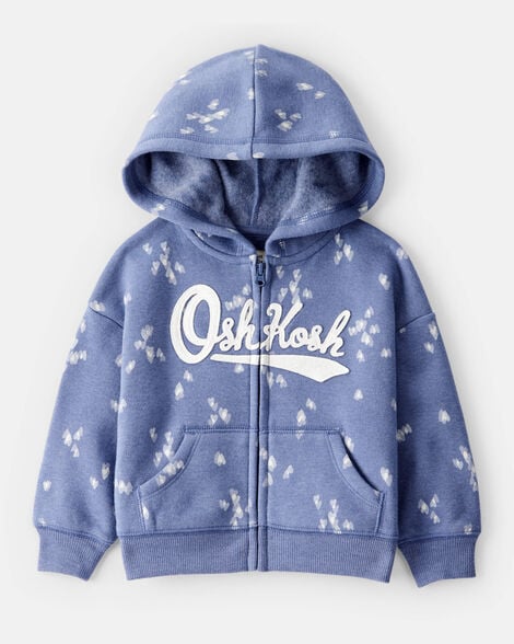 Product image 1 of Baby Heart Print OshKosh French Terry Logo Zip Jacket - Blue