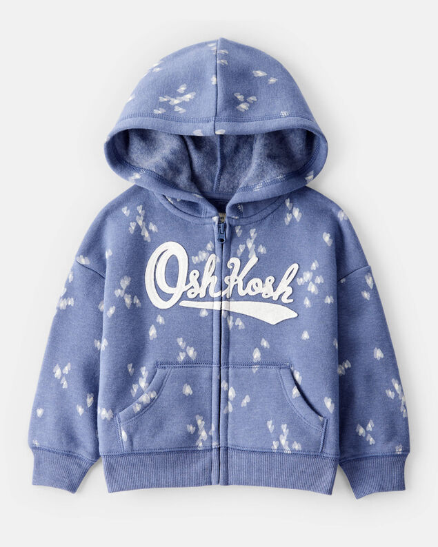 Product image 1 of Baby Heart Print OshKosh French Terry Logo Zip Jacket - Blue