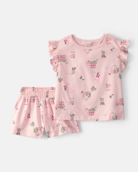 toddler girl 2-piece flower truck top & short set - pink