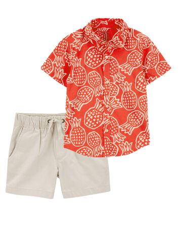 Toddler 2-Piece Pineapple Button-Down Shirt & Pull-On Shorts Set