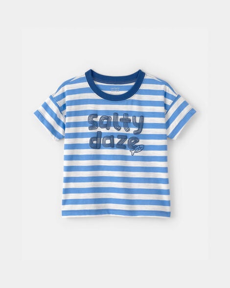 toddler boy 'salty daze' striped graphic tee - blue/white