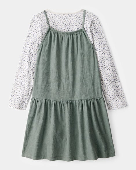 Kid 2-Piece Bow Print Tee & Tank Dress Set - Black/Ivory