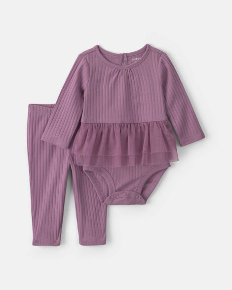 baby girl 2-piece long-sleeve bodysuit & tulle pant set - purple