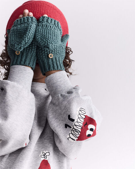 Toddler Neutral Foldover Mittens - Green