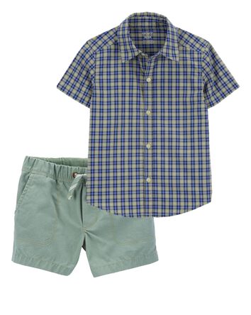 Toddler 2-Piece Button-Down Shirt & Pull-On Shorts Set