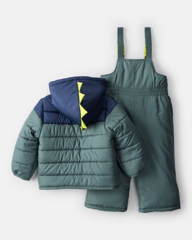 Toddler Girl 2-Piece Color Block Hooded Snowsuit Jacket & Bib Set