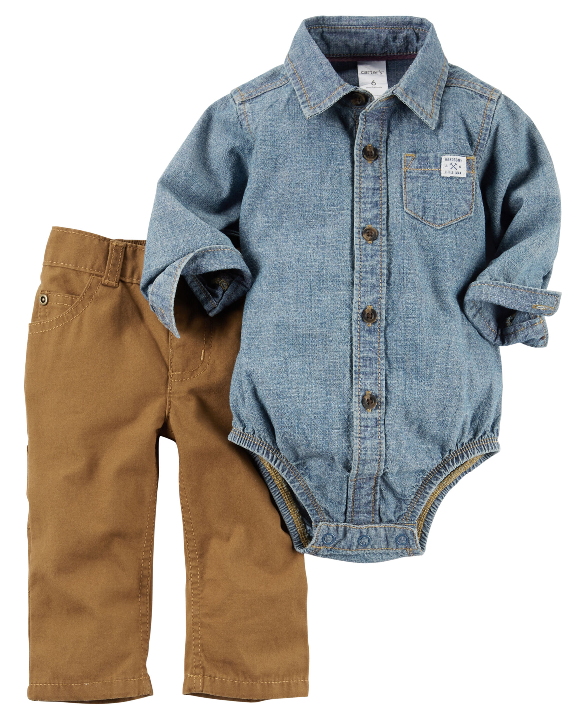 2 Piece Chambray Button Front Bodysuit Pant Set Carters Com