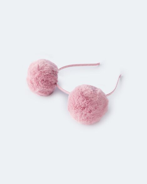 Toddler Girl Furry Pom Pom Headband - Rose