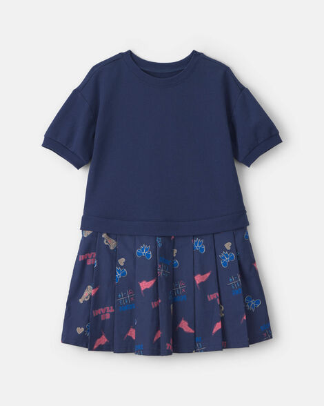 girls school spirit french terry layering dress - navy blue