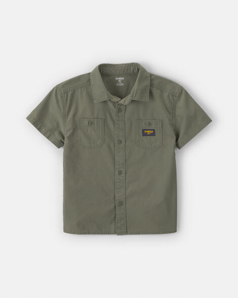 Boys Canvas Short-Sleeve Button-Down Shirt - Green