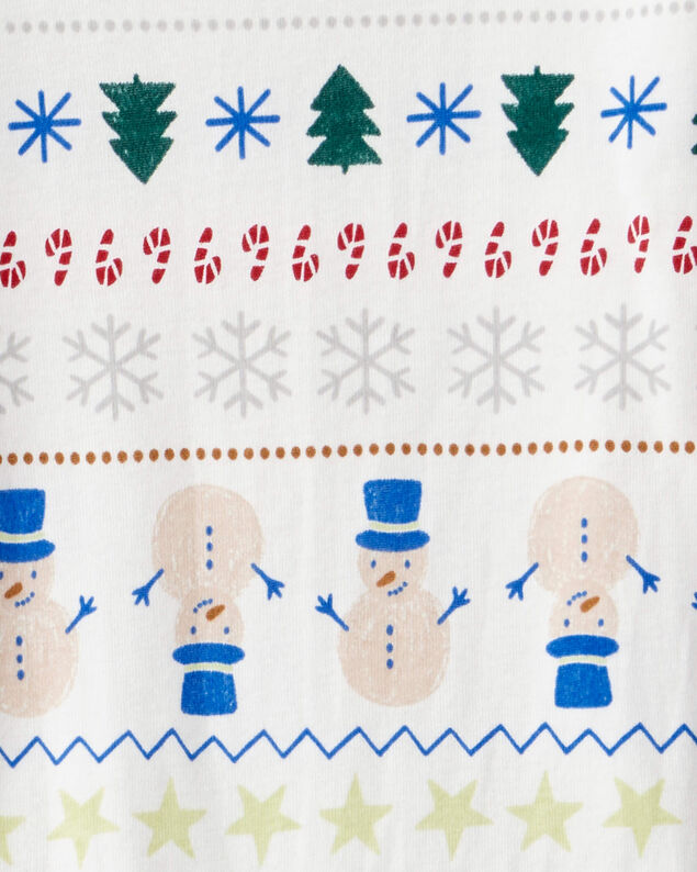Product image 2 of Kid Snowman Fair Isle 100% Cotton Long-Sleeve Snug Fit 2-Piece Pajamas - White